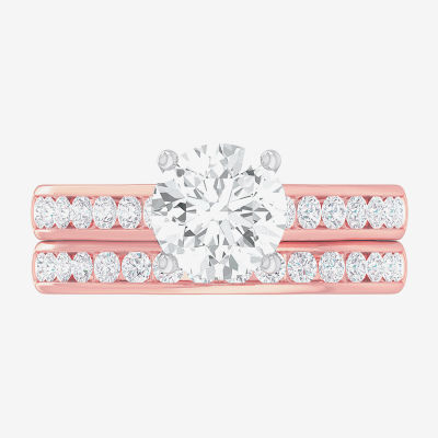 (G-H / Si1-Si2) Womens 3 CT. T.W. Lab Grown White Diamond 14K Gold Round Side Stone Bridal Set