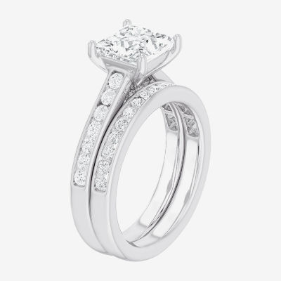 (G-H / Si1-Si2) Womens 3 CT. T.W. Lab Grown White Diamond 14K Gold Side Stone Bridal Set