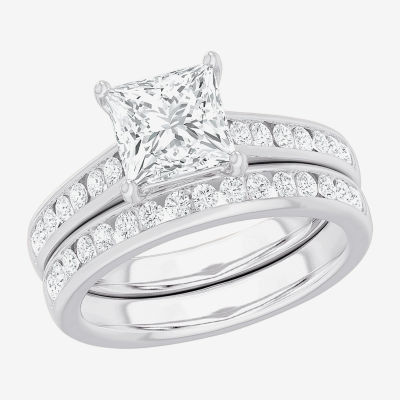 (G-H / Si1-Si2) Womens 3 CT. T.W. Lab Grown White Diamond 14K Gold Side Stone Bridal Set