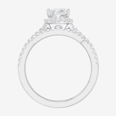 (G-H / Si1-Si2) Womens 1 1/6 CT. T.W. Lab Grown White Diamond 14K Gold Pear Side Stone Halo Bridal Set