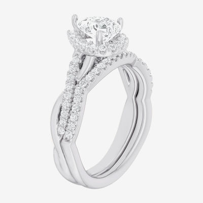 (G-H / Si1-Si2) Womens 1 1/6 CT. T.W. Lab Grown White Diamond 14K Gold Pear Side Stone Halo Bridal Set