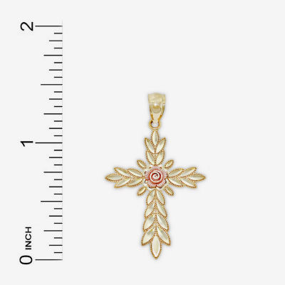 Rose Womens 14K Gold Cross Pendant