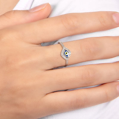 Womens Cubic Zirconia Sterling Silver Evil Eye Cocktail Ring