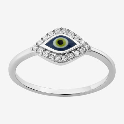Womens Cubic Zirconia Sterling Silver Evil Eye Cocktail Ring