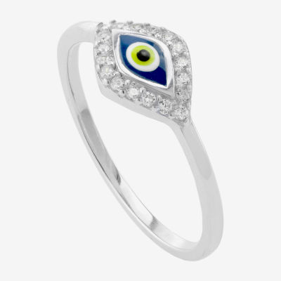 Womens Cubic Zirconia Sterling Silver Evil Eye Cocktail Ring