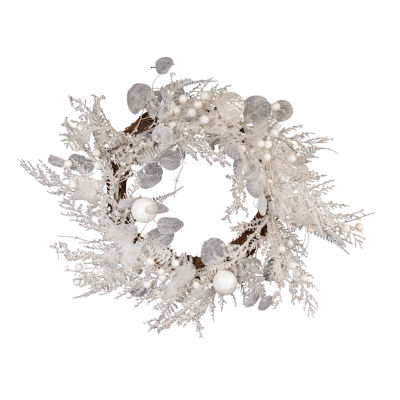 Kurt Adler 24 Inch Unlit White Ratten Wreath