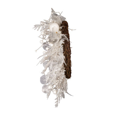 Kurt Adler 24 Inch Unlit White Ratten Indoor Christmas Wreath