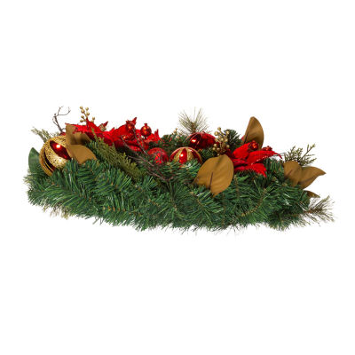 Kurt Adler 30 Inch Unlit Red & Gold Poinsettia Indoor Christmas Wreath