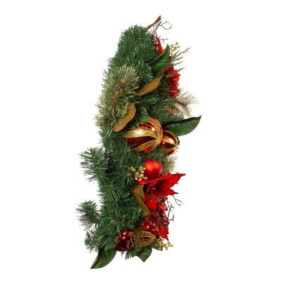 Kurt Adler 30 Inch Unlit Red & Gold Poinsettia Indoor Christmas Wreath