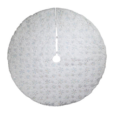 Kurt Adler 48in White Sequin Snowflake Indoor Tree Skirt