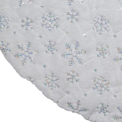 Kurt Adler 48in White Sequin Snowflake Indoor Tree Skirt