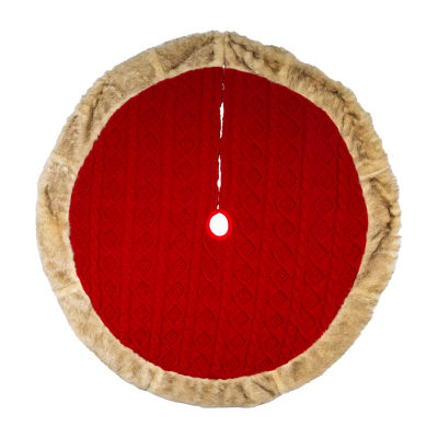 Kurt Adler 48in Red Skirt Tan Border Indoor Tree Skirt