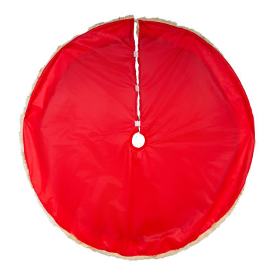 Kurt Adler 48in Red Skirt Tan Border Indoor Tree Skirt