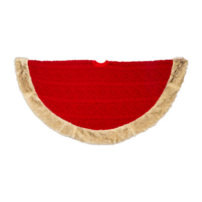 Kurt Adler 48in Red Skirt Tan Border Indoor Tree Skirt