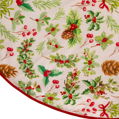 Kurt Adler 50in White Velvet Multi-Print Indoor Tree Skirt