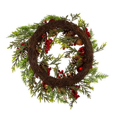 Kurt Adler 24 Inch Unlit Green Rattan Indoor Christmas Wreath