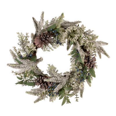 Kurt Adler 24 Inch Unlit Rattan With Blueberries Indoor Christmas Wreath