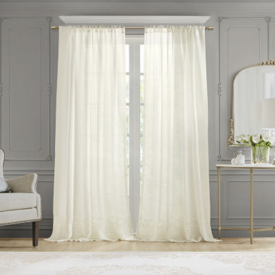 Croscill Cornelli Embroidery Rod Pocket Sheer Single Curtain Panels