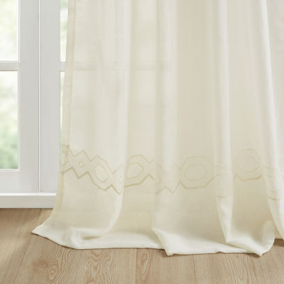 Croscill Cornelli Embroidery Rod Pocket Sheer Single Curtain Panels