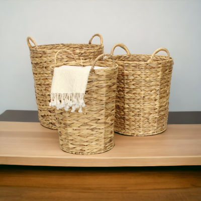 Water Hyacinth Straight Baskets Set Of 3 