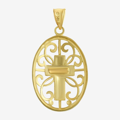 10K Two-Tone Gold Round Cross Charm Pendant