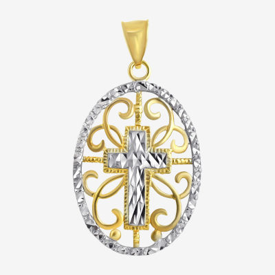 10K Two-Tone Gold Round Cross Charm Pendant