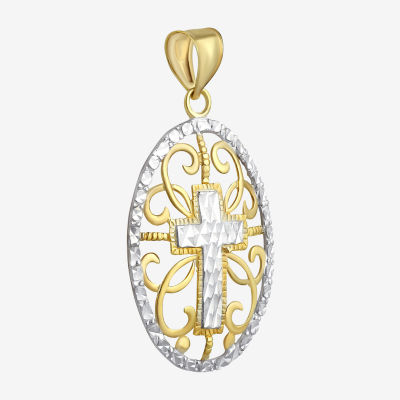 10K Two-Tone Gold Round Cross Charm Pendant