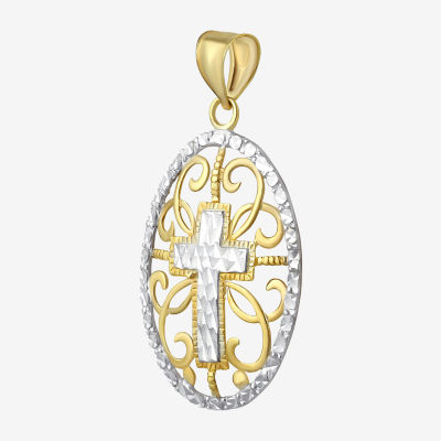 10K Two-Tone Gold Round Cross Charm Pendant