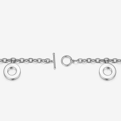 Womens Sterling Silver Circle Charm Bracelet