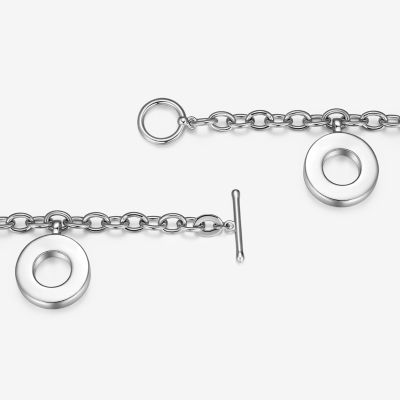 Womens Sterling Silver Circle Charm Bracelet