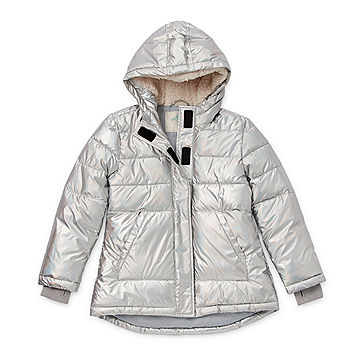Thereabouts Little & Big Girls Adaptive Hooded Heavyweight Puffer Jacket, X-Large (16), Silver | Back to School | Holiday Gifts