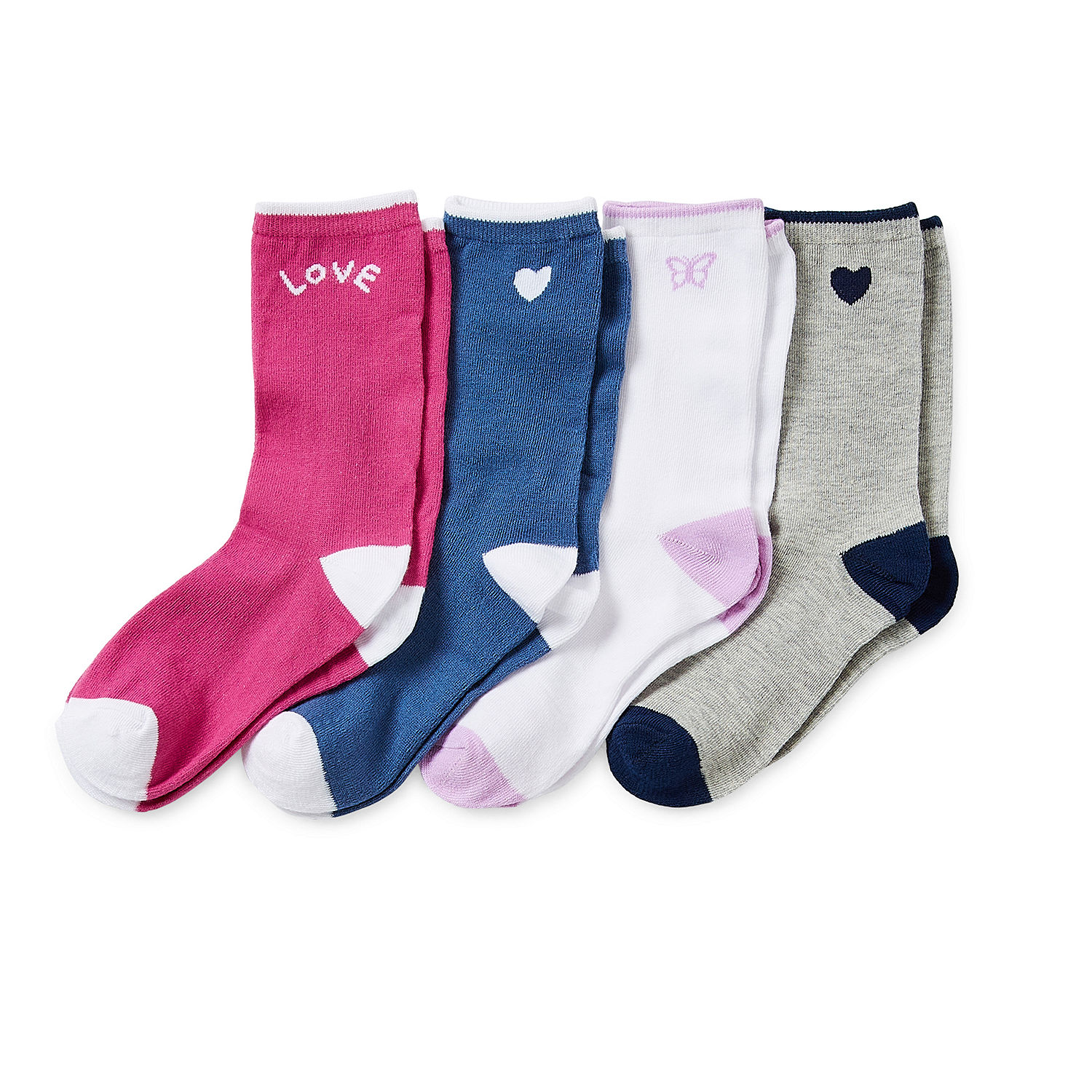 Thereabouts Big Girls 4 Pair Crew Socks, Color: Heart Pack - JCPenney