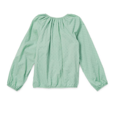 Thereabouts Little & Big Girls Split Crew Neck Long Sleeve Blouse