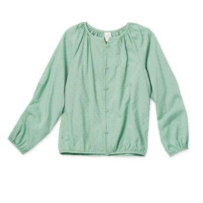 Thereabouts Little & Big Girls Split Crew Neck Long Sleeve Blouse