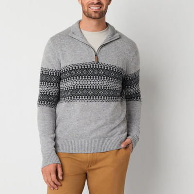 St. John s Bay Fairisle Quarter Zip Mens Mock Neck Long Sleeve