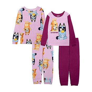 Bluey Girls' 4-Piece Cotton Snug-fit Pajamas Set