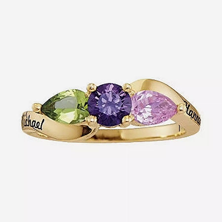 Personalized Simulated Birthstones Couples 3-Stone Ring, 7, Yellow