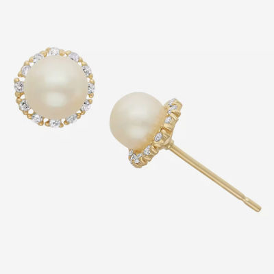 White Cultured Freshwater Pearl 14K Gold 7mm Stud Earrings