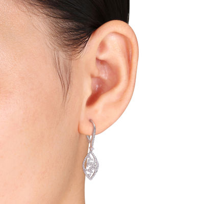 Womens Lab Created White Moissanite Sterling Silver Drop Earrings