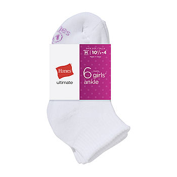 Hanes Ultimate Women's Ankle Socks, Cushioned, 6-Pairs White 9-11
