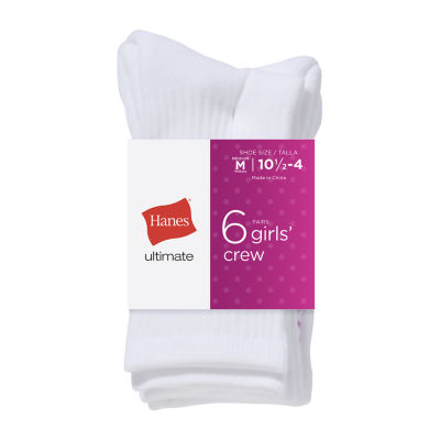 Hanes Little & Big Girls Ultimate 6 Pair Crew Socks