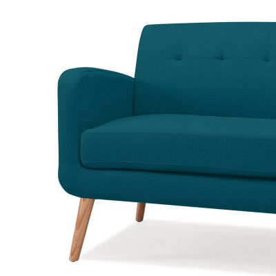 Kingston Mid-Century Modern Sofa in Linen with Legs in a Natural Finish