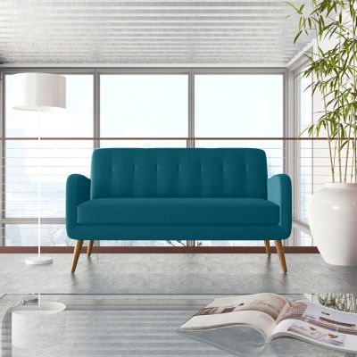 Kingston Mid-Century Modern Sofa in Linen with Legs in a Natural Finish