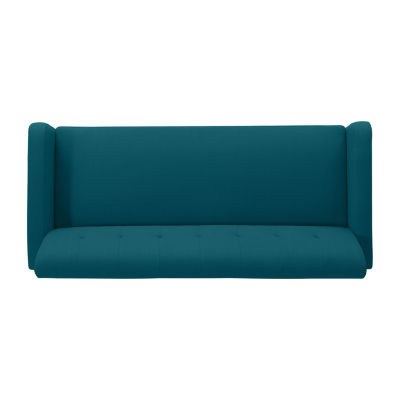 Kingston Mid-Century Modern Sofa in Linen with Legs in a Natural Finish