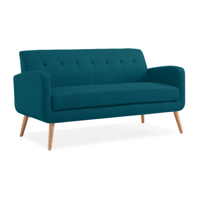 Kingston Mid-Century Modern Sofa in Linen with Legs in a Natural Finish