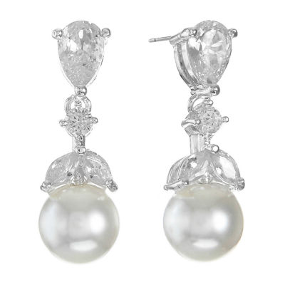 Jewelry Simulated Pearl Drop Earrings, Color Silvertone JCPenney
