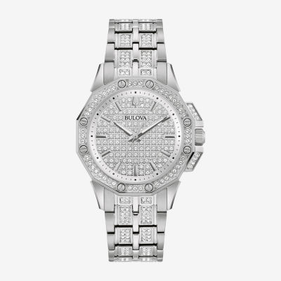 Bulova Crystal Octava Womens Crystal Accent Silver Tone Stainless Steel Bracelet Watch 96l305