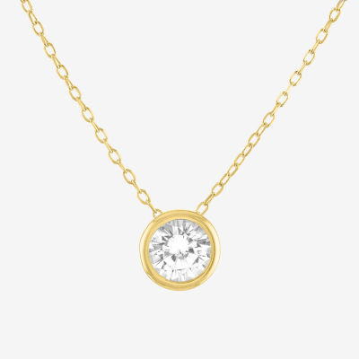 Yes, Please! Bezel Set Womens Lab Created White Sapphire 14K Gold Over Silver Sterling Silver Round Pendant Necklace