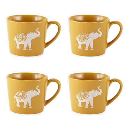 Distant Lands Elephant Stoneware Coffee Mug, One Size, Yellow