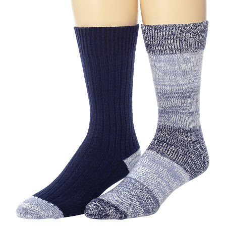 Cuddl Duds 2 Pair Crew Socks Mens, 10-13, Blue